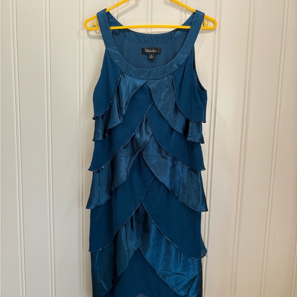 S.L. Fashions Teal Tiered Midi Dress